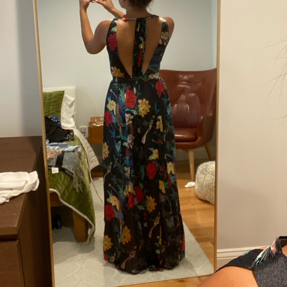 Alice + Olivia Black Maxi Dress with Red, Yellow, Blue and Green Floral Print - Picture 3 of 4